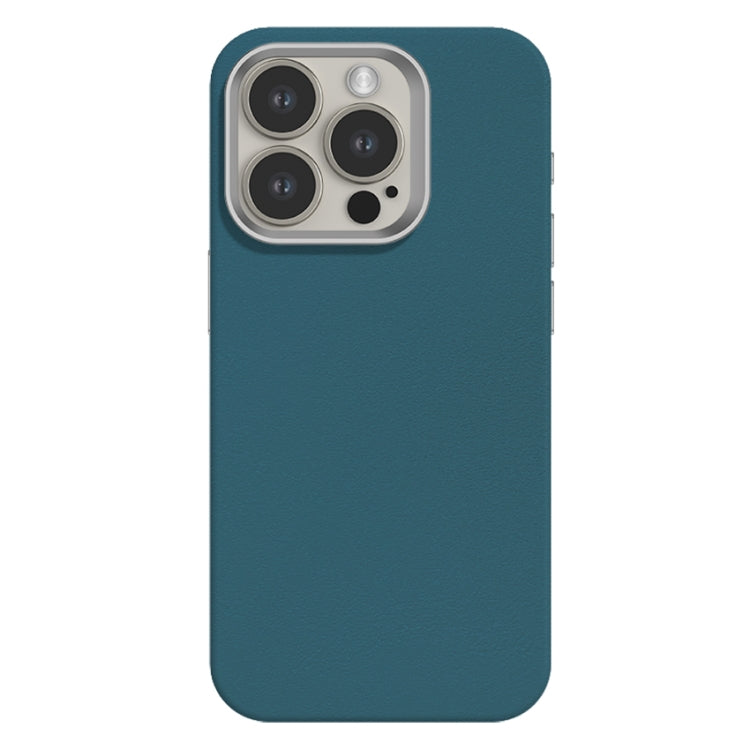 For iPhone 15 Pro Max Skin Feel Fine Leather Texture Metal Lens Frame MagSafe Phone Case