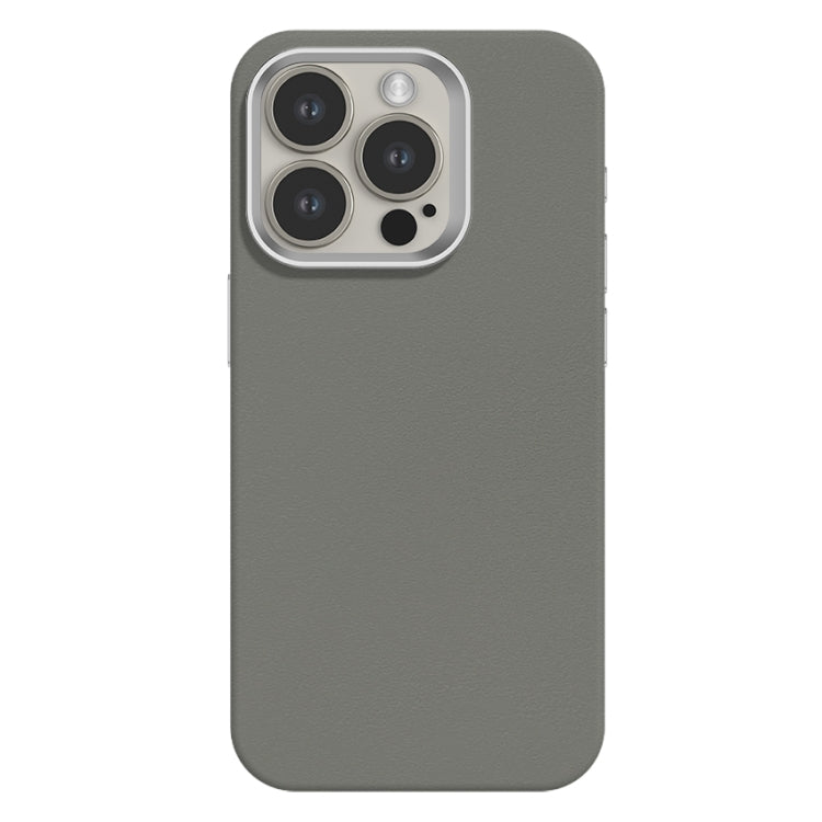For iPhone 15 Pro Max Skin Feel Fine Leather Texture Metal Lens Frame MagSafe Phone Case