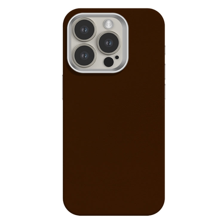 For iPhone 15 Pro Skin Feel Fine Leather Texture Metal Lens Frame MagSafe Phone Case