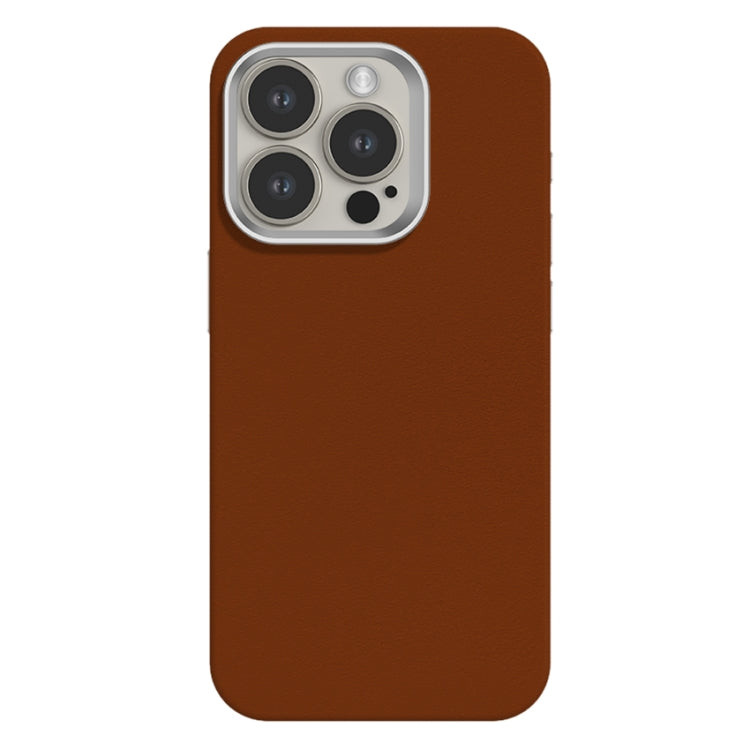 For iPhone 15 Pro Skin Feel Fine Leather Texture Metal Lens Frame MagSafe Phone Case