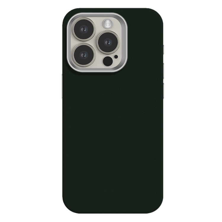 For iPhone 15 Pro Skin Feel Fine Leather Texture Metal Lens Frame MagSafe Phone Case