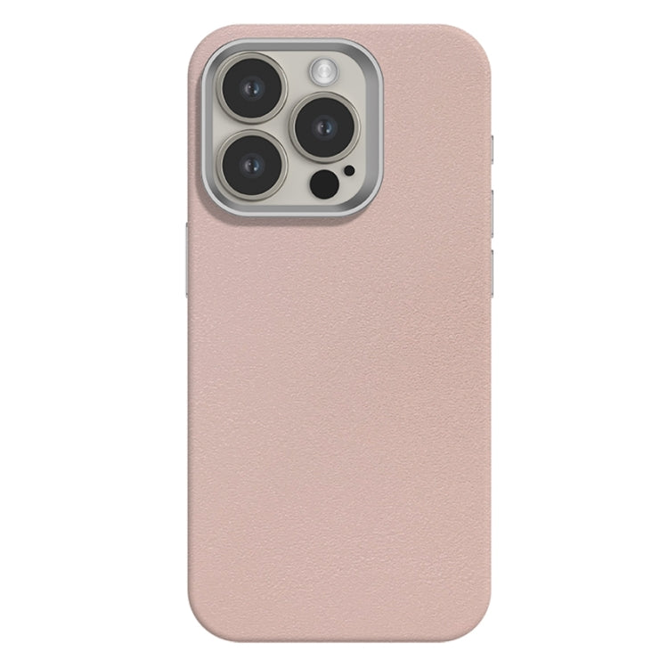 For iPhone 15 Pro Skin Feel Fine Leather Texture Metal Lens Frame MagSafe Phone Case