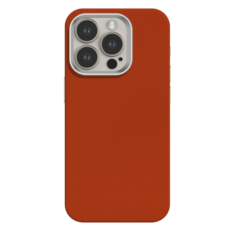 For iPhone 15 Pro Skin Feel Fine Leather Texture Metal Lens Frame MagSafe Phone Case