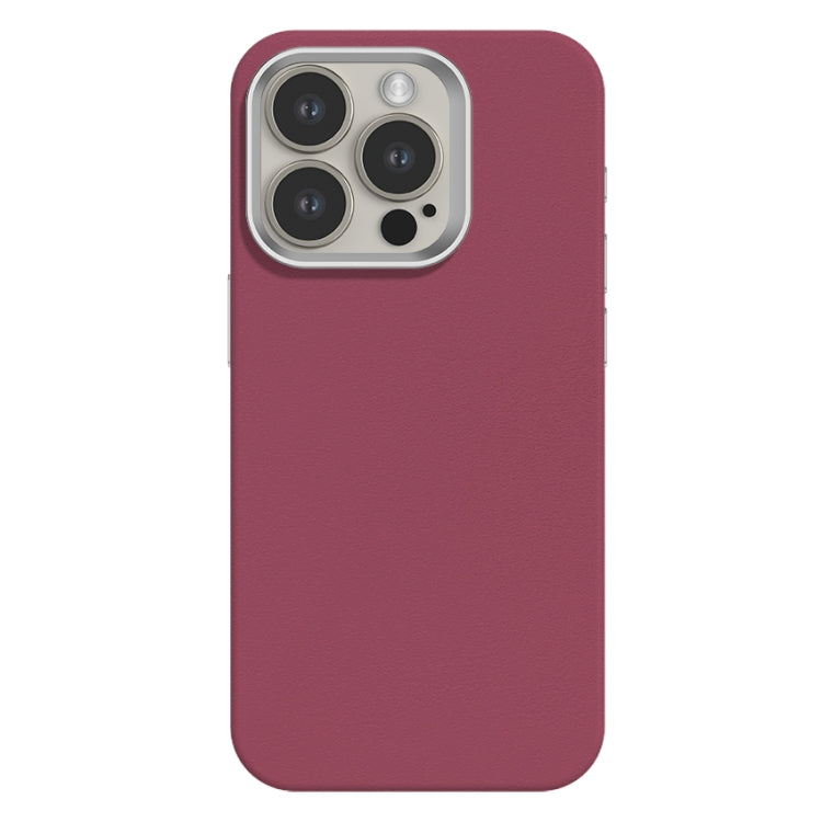 For iPhone 15 Pro Skin Feel Fine Leather Texture Metal Lens Frame MagSafe Phone Case