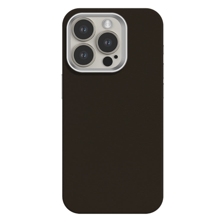 For iPhone 15 Pro Skin Feel Fine Leather Texture Metal Lens Frame MagSafe Phone Case