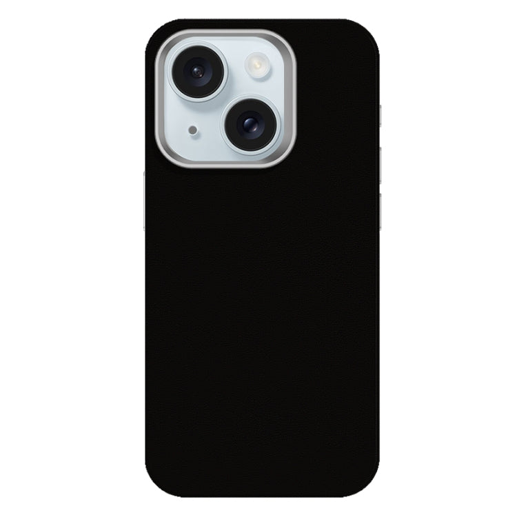 For iPhone 15 Skin Feel Fine Leather Texture Metal Lens Frame MagSafe Phone Case