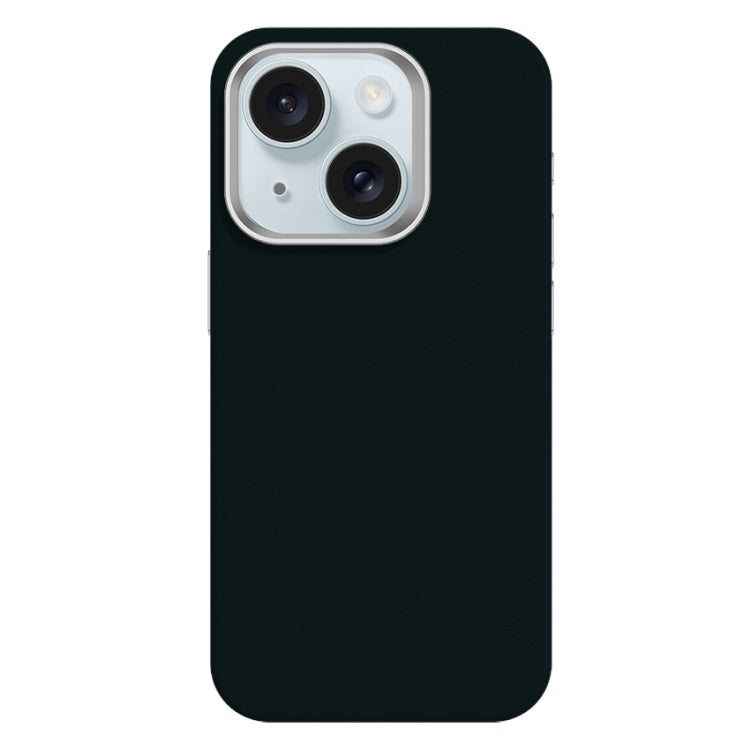 For iPhone 15 Skin Feel Fine Leather Texture Metal Lens Frame MagSafe Phone Case