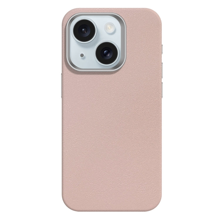 For iPhone 15 Skin Feel Fine Leather Texture Metal Lens Frame MagSafe Phone Case