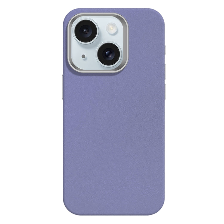 For iPhone 15 Skin Feel Fine Leather Texture Metal Lens Frame MagSafe Phone Case