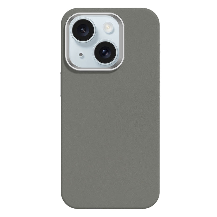 For iPhone 15 Skin Feel Fine Leather Texture Metal Lens Frame MagSafe Phone Case