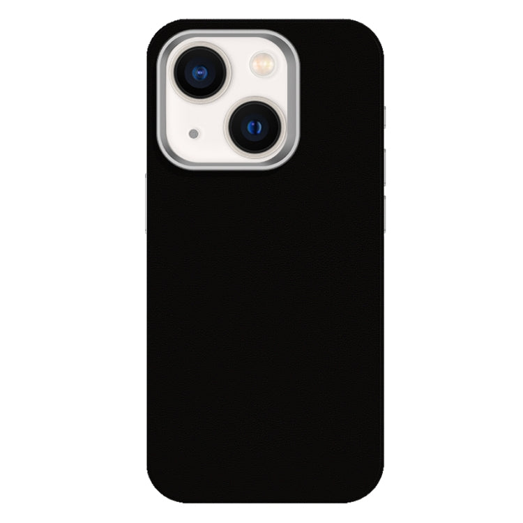 For iPhone 14 Skin Feel Fine Leather Texture Metal Lens Frame MagSafe Phone Case