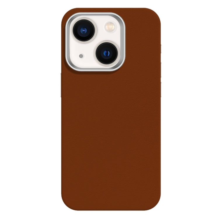 For iPhone 14 Skin Feel Fine Leather Texture Metal Lens Frame MagSafe Phone Case