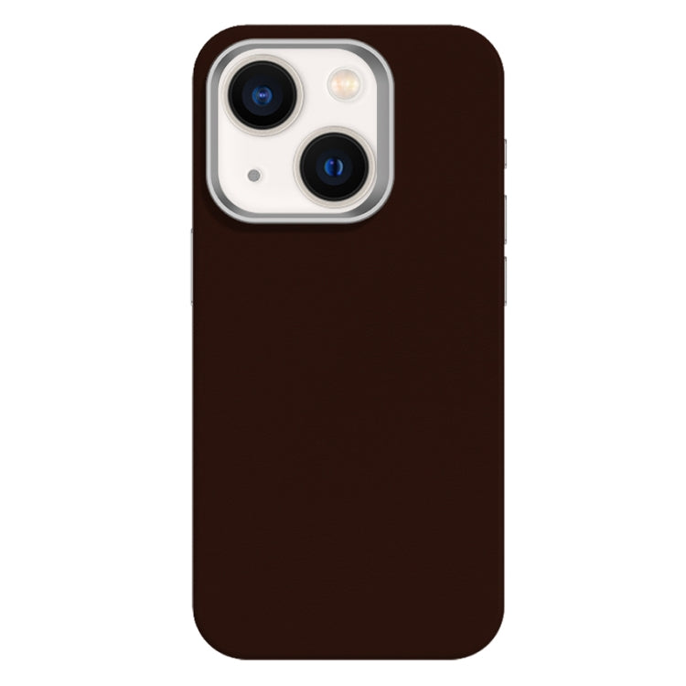 For iPhone 14 Skin Feel Fine Leather Texture Metal Lens Frame MagSafe Phone Case