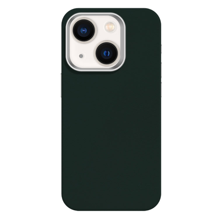For iPhone 14 Skin Feel Fine Leather Texture Metal Lens Frame MagSafe Phone Case