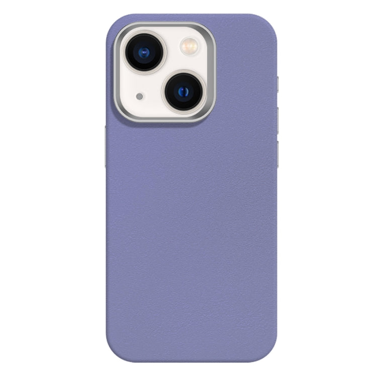 For iPhone 14 Skin Feel Fine Leather Texture Metal Lens Frame MagSafe Phone Case
