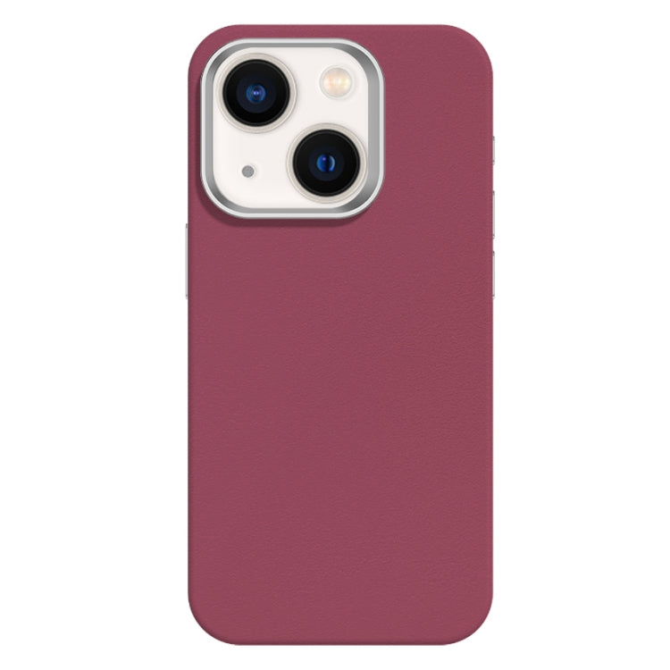 For iPhone 14 Skin Feel Fine Leather Texture Metal Lens Frame MagSafe Phone Case