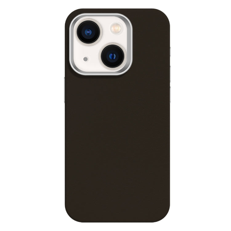 For iPhone 14 Skin Feel Fine Leather Texture Metal Lens Frame MagSafe Phone Case