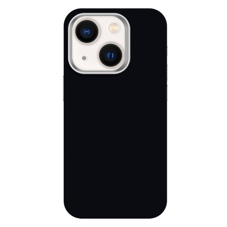 For iPhone 14 Skin Feel Fine Leather Texture Metal Lens Frame MagSafe Phone Case