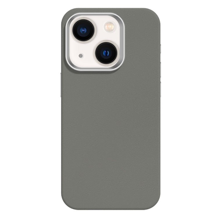 For iPhone 14 Skin Feel Fine Leather Texture Metal Lens Frame MagSafe Phone Case