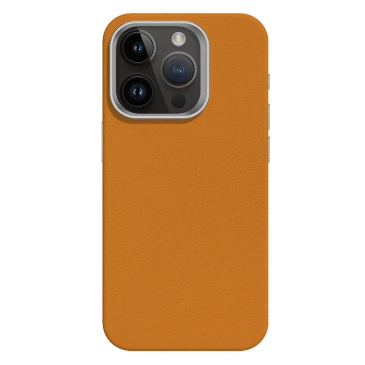 For iPhone 14 Pro Max Skin Feel Fine Leather Texture Metal Lens Frame MagSafe Phone Case