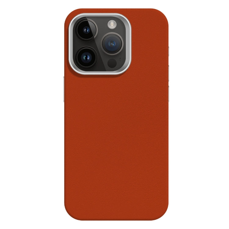 For iPhone 14 Pro Max Skin Feel Fine Leather Texture Metal Lens Frame MagSafe Phone Case