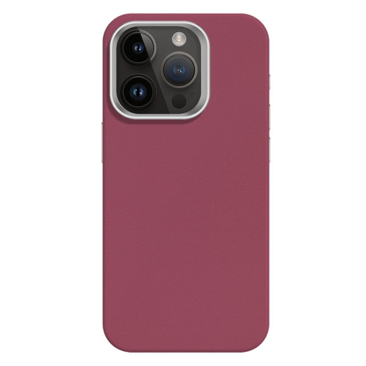 For iPhone 14 Pro Max Skin Feel Fine Leather Texture Metal Lens Frame MagSafe Phone Case