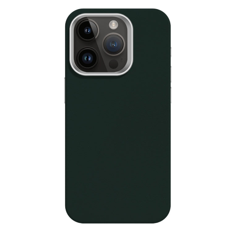 For iPhone 13 Pro Max Skin Feel Fine Leather Texture Metal Lens Frame MagSafe Phone Case