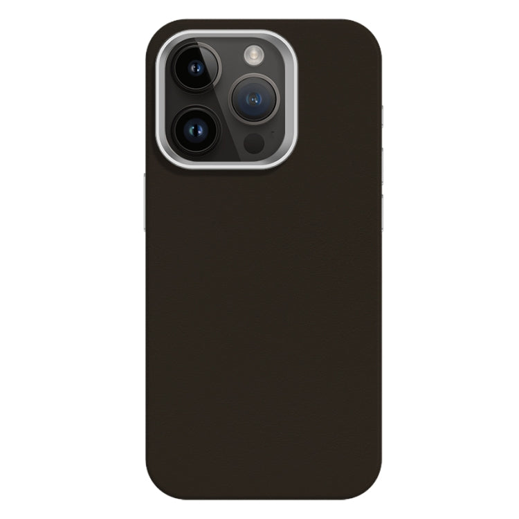 For iPhone 13 Pro Max Skin Feel Fine Leather Texture Metal Lens Frame MagSafe Phone Case