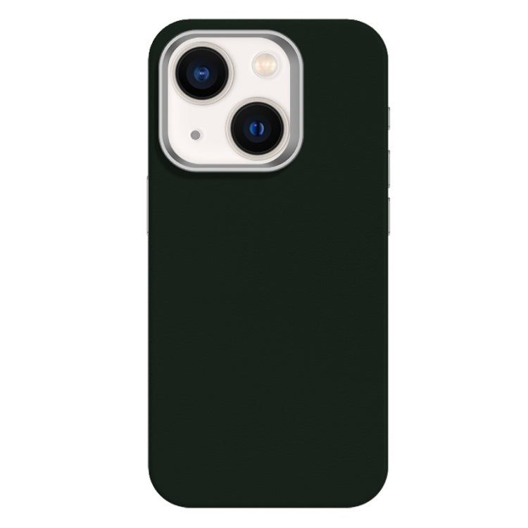 For iPhone 13 Skin Feel Fine Leather Texture Metal Lens Frame MagSafe Phone Case
