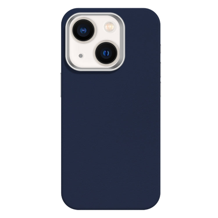For iPhone 13 Skin Feel Fine Leather Texture Metal Lens Frame MagSafe Phone Case