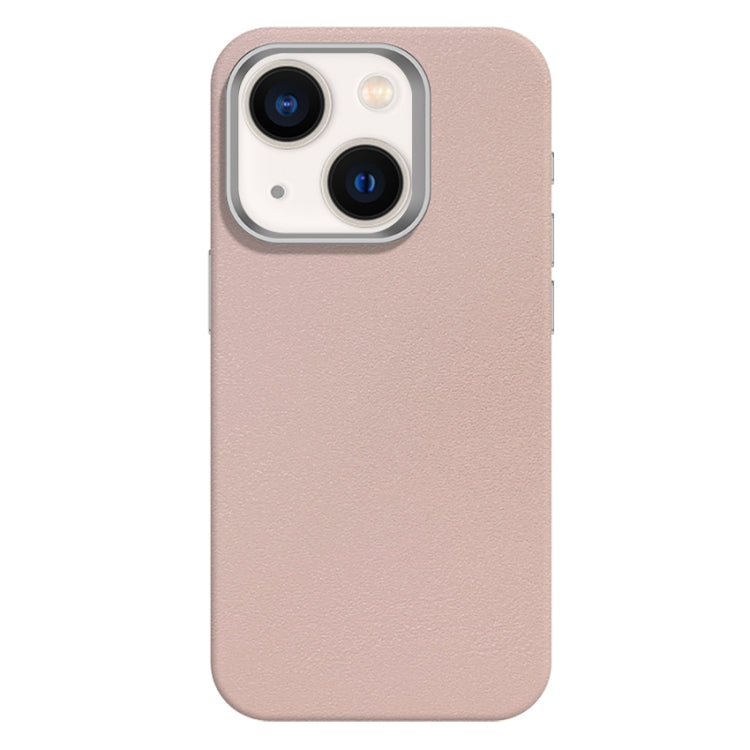 For iPhone 13 Skin Feel Fine Leather Texture Metal Lens Frame MagSafe Phone Case