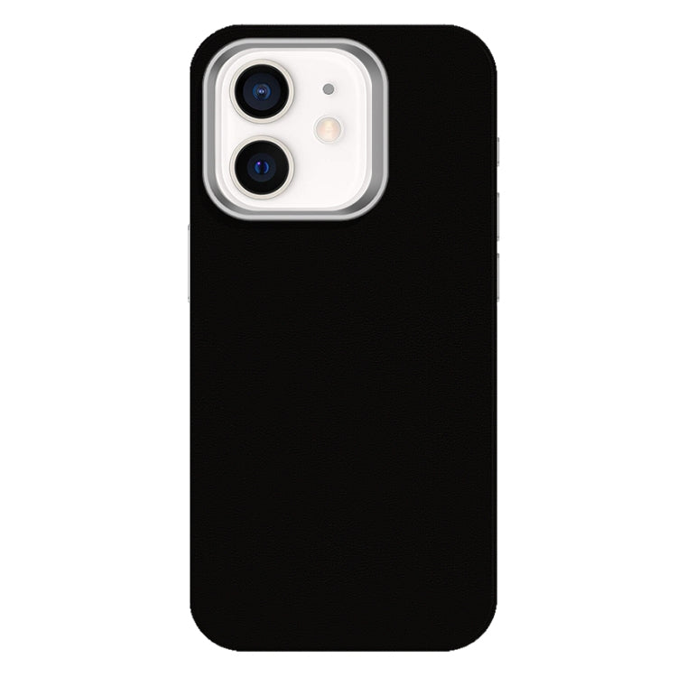 For iPhone 12 Skin Feel Fine Leather Texture Metal Lens Frame MagSafe Phone Case
