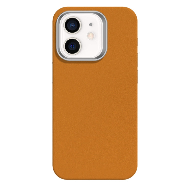 For iPhone 12 Skin Feel Fine Leather Texture Metal Lens Frame MagSafe Phone Case