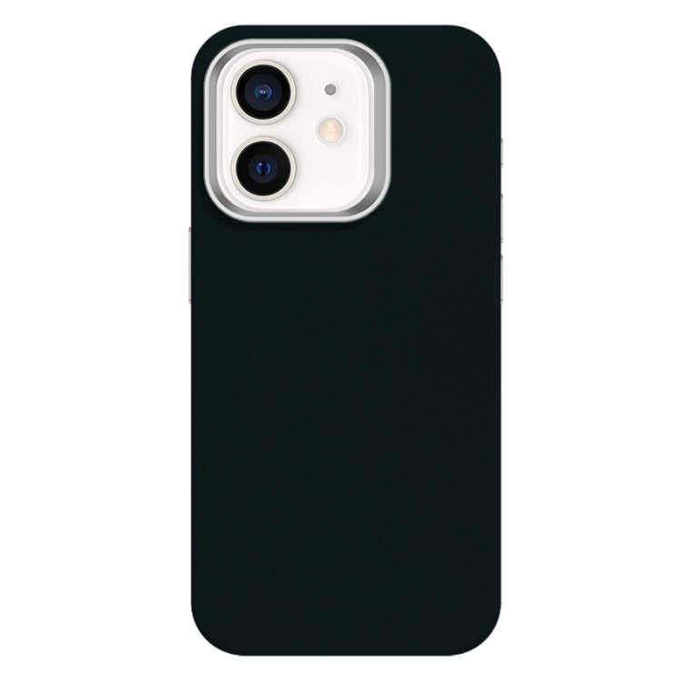 For iPhone 12 Skin Feel Fine Leather Texture Metal Lens Frame MagSafe Phone Case
