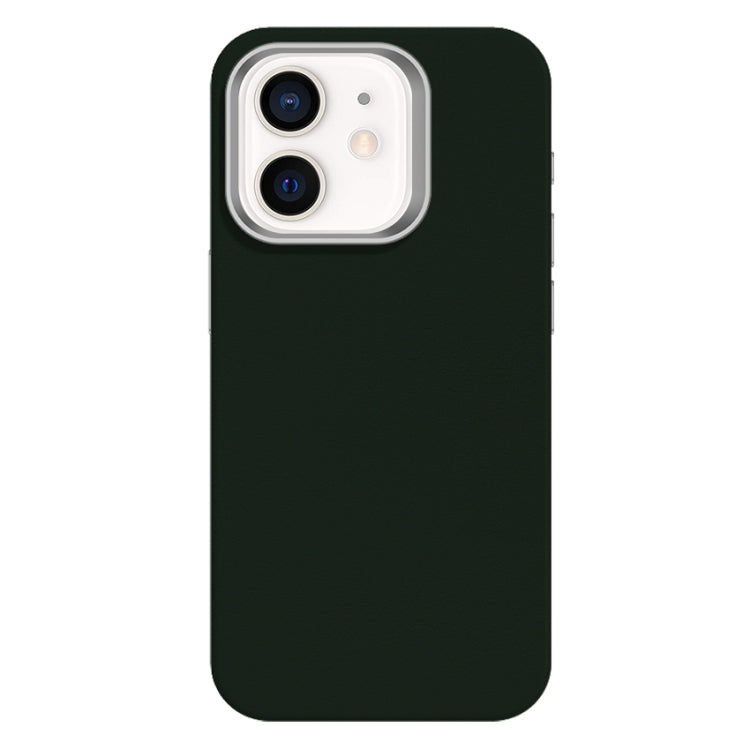 For iPhone 12 Skin Feel Fine Leather Texture Metal Lens Frame MagSafe Phone Case