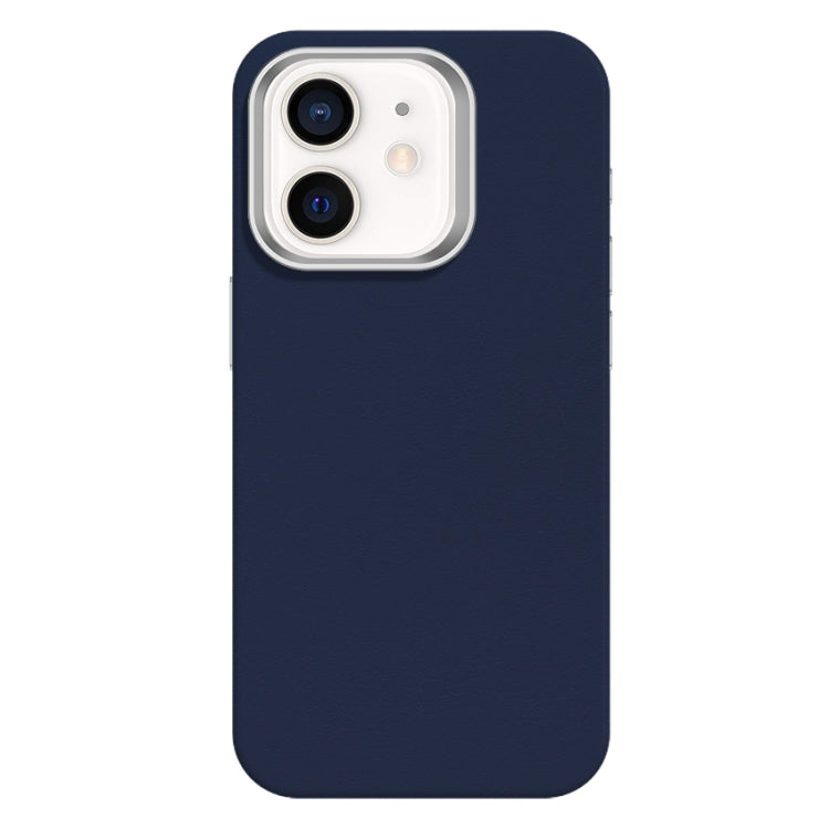 For iPhone 12 Skin Feel Fine Leather Texture Metal Lens Frame MagSafe Phone Case