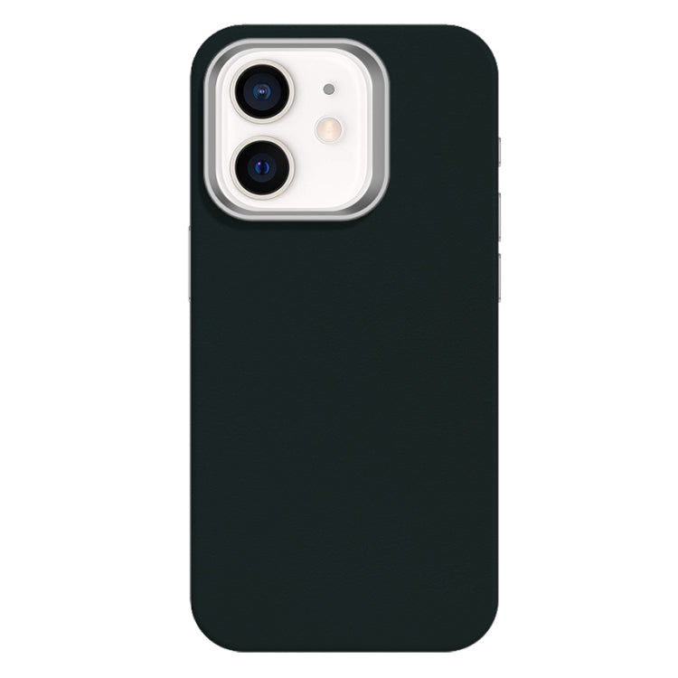 For iPhone 12 Skin Feel Fine Leather Texture Metal Lens Frame MagSafe Phone Case
