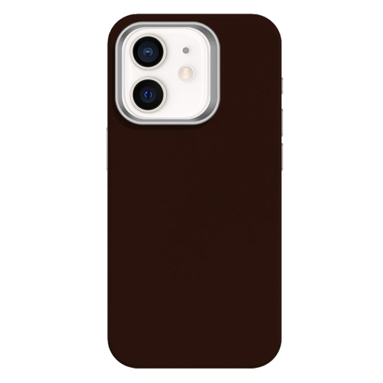 For iPhone 12 Skin Feel Fine Leather Texture Metal Lens Frame MagSafe Phone Case