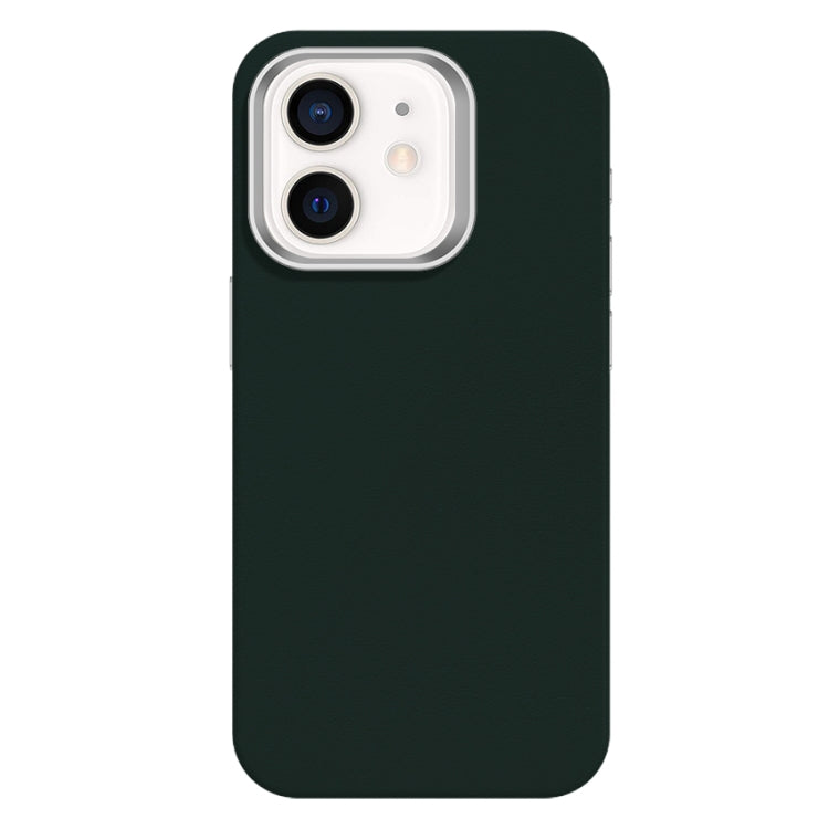 For iPhone 12 Skin Feel Fine Leather Texture Metal Lens Frame MagSafe Phone Case