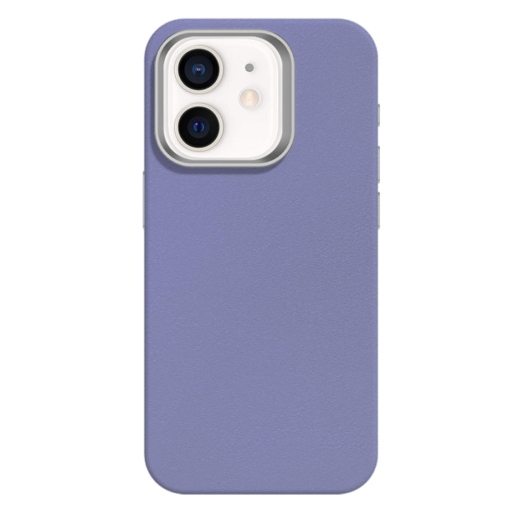 For iPhone 12 Skin Feel Fine Leather Texture Metal Lens Frame MagSafe Phone Case
