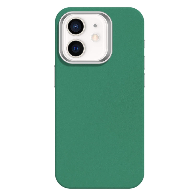 For iPhone 12 Skin Feel Fine Leather Texture Metal Lens Frame MagSafe Phone Case