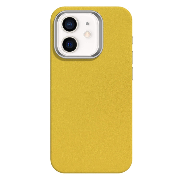 For iPhone 12 Skin Feel Fine Leather Texture Metal Lens Frame MagSafe Phone Case