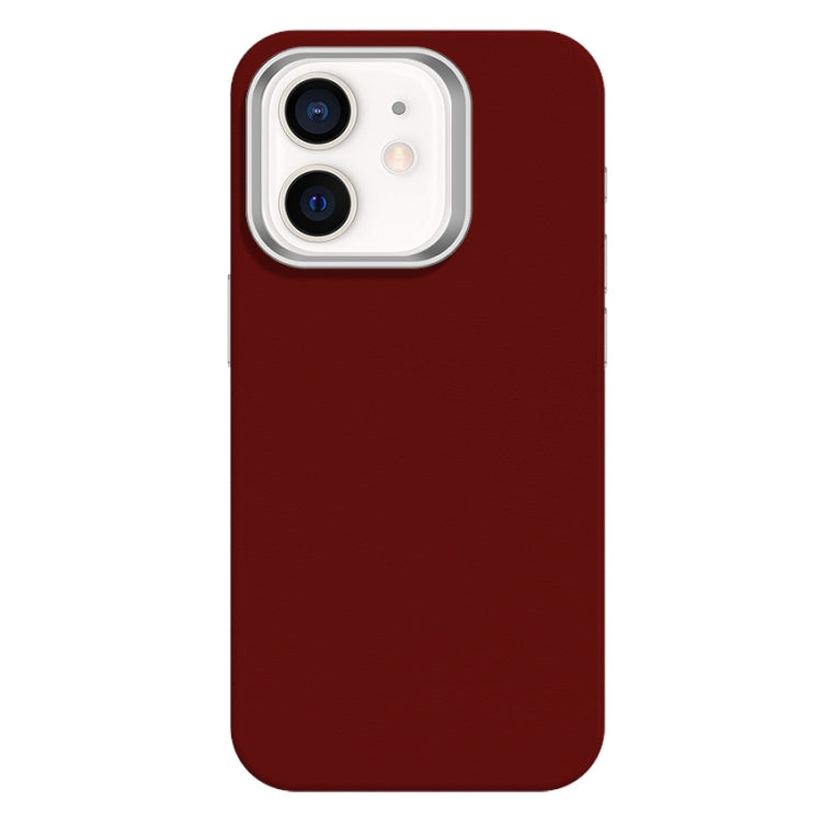 For iPhone 12 Skin Feel Fine Leather Texture Metal Lens Frame MagSafe Phone Case