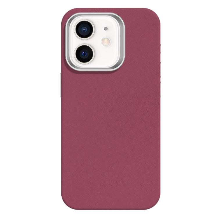 For iPhone 12 Skin Feel Fine Leather Texture Metal Lens Frame MagSafe Phone Case
