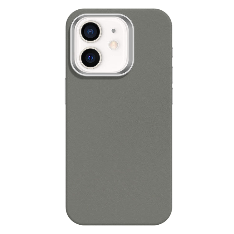 For iPhone 12 Skin Feel Fine Leather Texture Metal Lens Frame MagSafe Phone Case