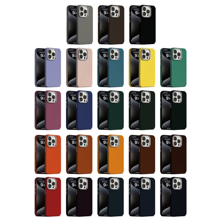 For iPhone 12 Skin Feel Fine Leather Texture Metal Lens Frame MagSafe Phone Case