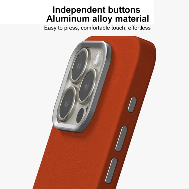 For iPhone 12 Skin Feel Fine Leather Texture Metal Lens Frame MagSafe Phone Case