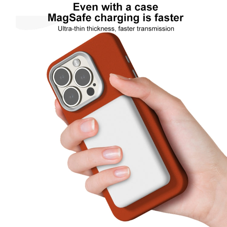For iPhone 13 Pro Max Skin Feel Fine Leather Texture Metal Lens Frame MagSafe Phone Case