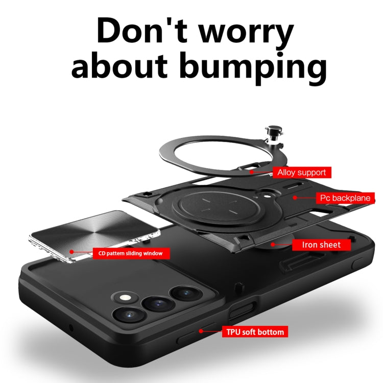 For Samsung Galaxy A25 5G Global CD Texture Sliding Camshield Magnetic Holder Phone Case