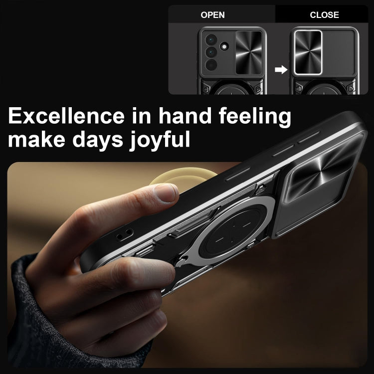 For Samsung Galaxy A56 5G CD Texture Sliding Camshield Magnetic Holder Phone Case